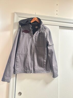 Harley-Davidson Gray Hooded Zip-Up canvas Jacket with  Patch
